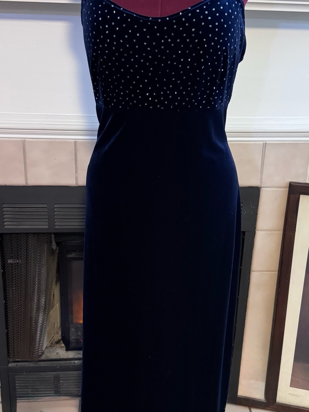 Fashion Bug Stretch Blue Velvet Party Dress with Sequin Bodice and Match Jacket
